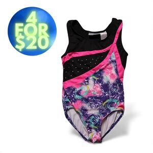 4/$20 - Freestyle Danskin Girls Black & Pink Sleeveless Patterned Leotard Size 6